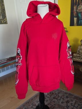 Warren Lotas Red Hooded Graphic Sleeve Men's Sweatshirt